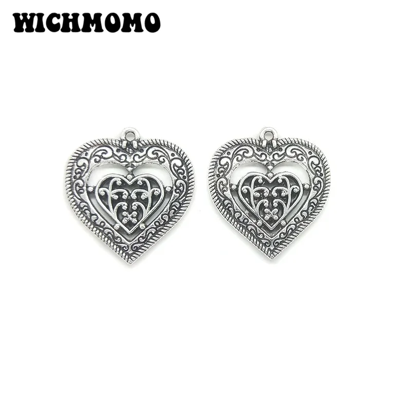 New Fashion 6pieces/bag 29mm Zinc Alloy Hollow Out Two Hearts Charms Pendants DIY Necklaces Bracelets Jewelry Accessories