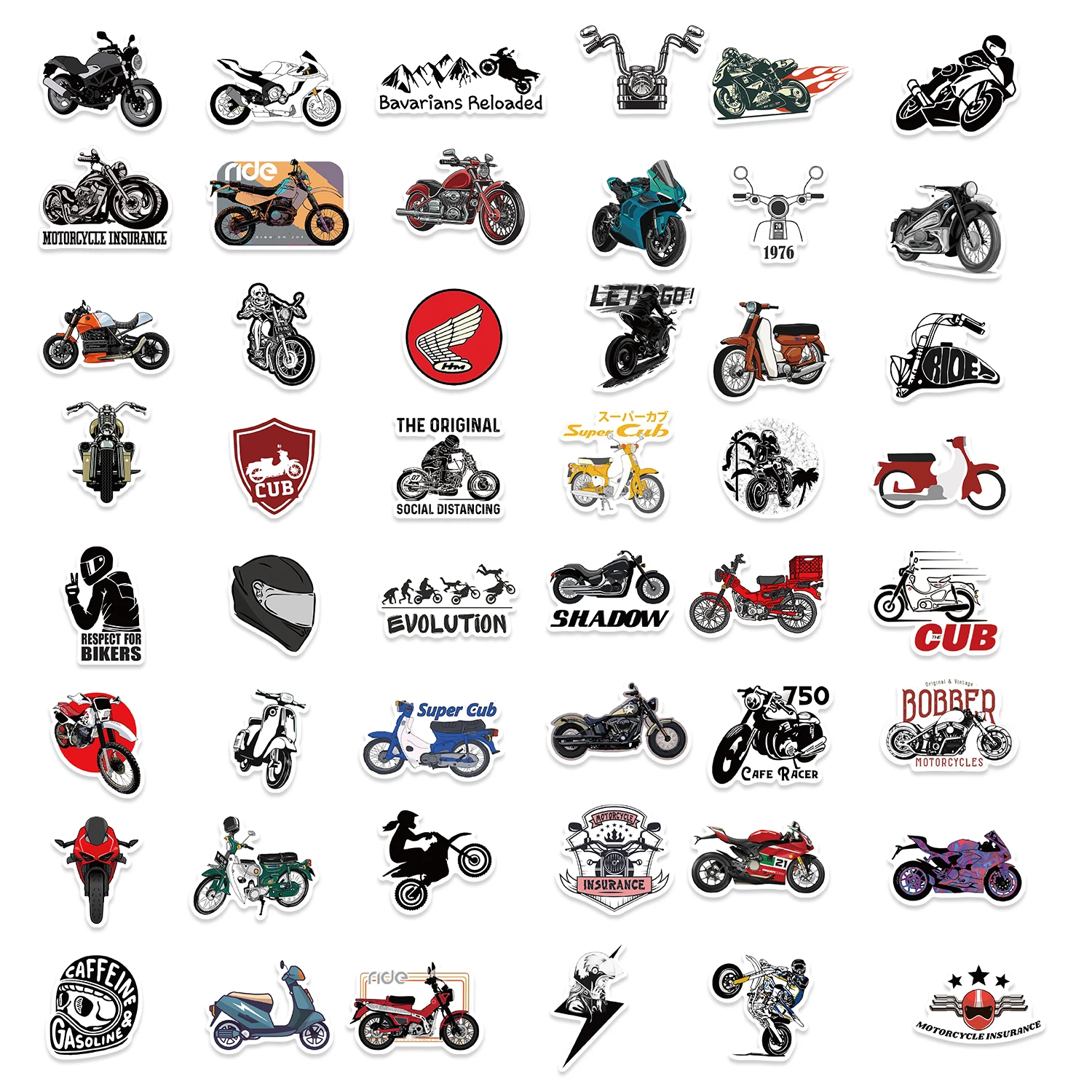 50Pcs Fashion Vintage Motorcycle Stickers Retro Aesthetic Bike Phone Car Skateboard Laptop Sticker Decal Classic Kids Toy