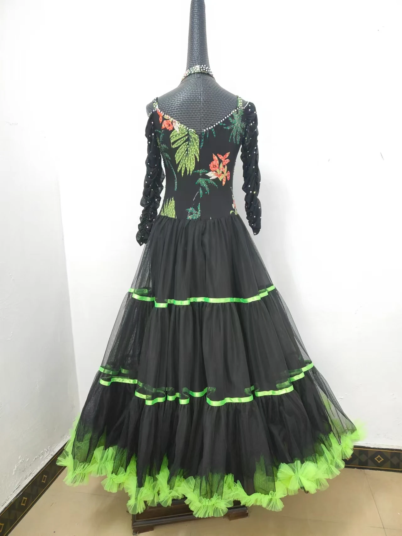 Ballroom Dance Competition Dresses Women Black Elegant Medium Sleeve Tango Waltz Ballroon Dancing Wear For Lady