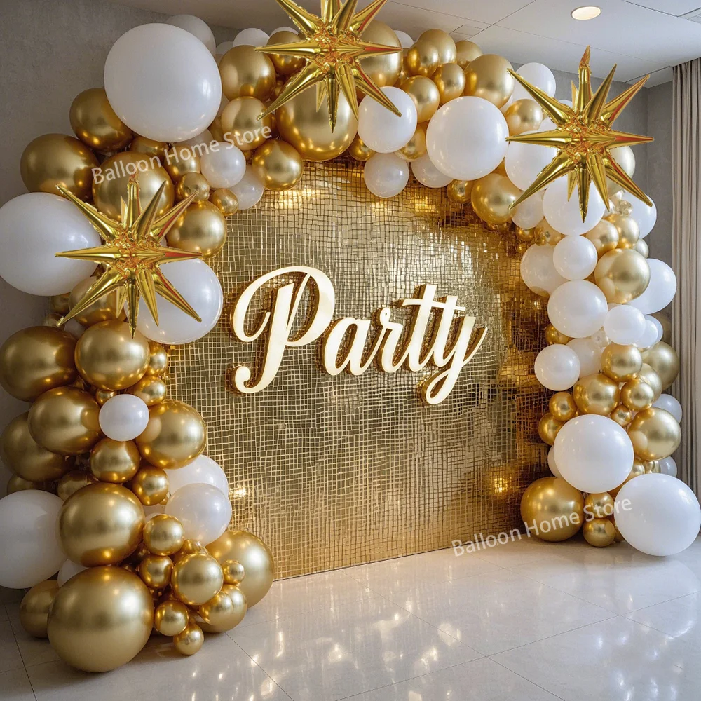 

NEW White and Gold Balloons Garland Arch Kit Starburst Foil Balloon for Wedding Anniversary Birthday Party Decorations Supplies