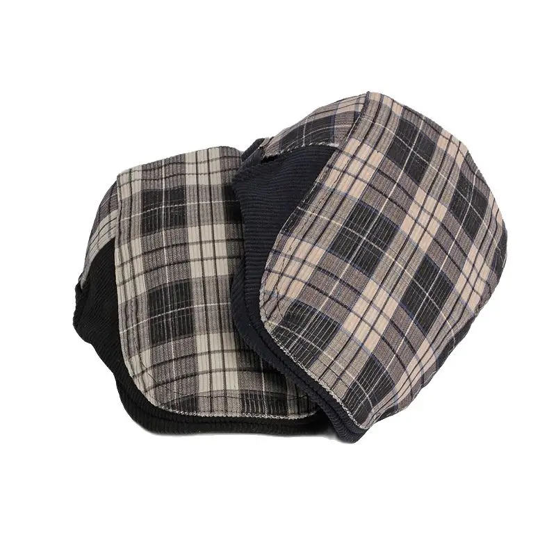 Four Seasons Cotton Plaid Print Thicken Newsboy Caps Flat Peaked Cap Men and Women Painter Beret Hats 03