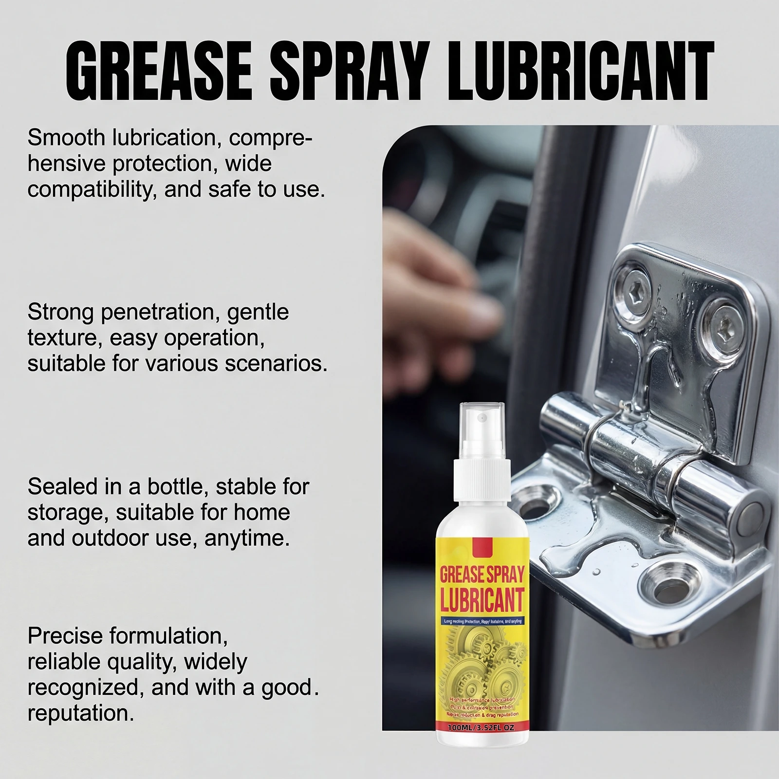 Lubricant Grease Spray Reduce Friction Eliminate Squeaking Noise Protect Metal Hinges Gears from Rust and Wear