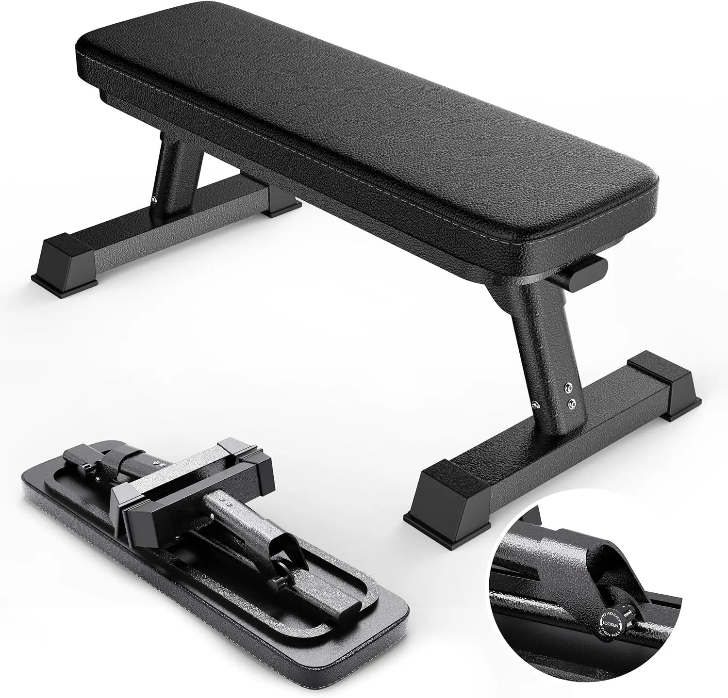 Finer Form Foldable Flat Weight Bench for Home Gym, 1,000 lb Capacity, Strength Training Bench Press Machine