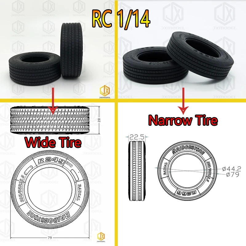 2PCS Tire Upgrade Parts 1/14 for Tamiya RC Truck Trailer Tipper, Compatible with Scania MAN Benz Volvo