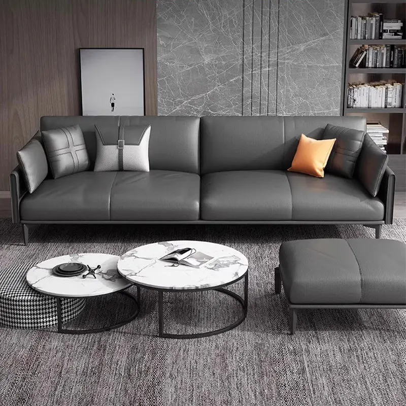 ！@Top Grain Leather Sofa Set 1+2+3 Seater Modular Couch, High-Density Foam & Metal Legs, Luxury Sofa for Living Room, Hotel Offi