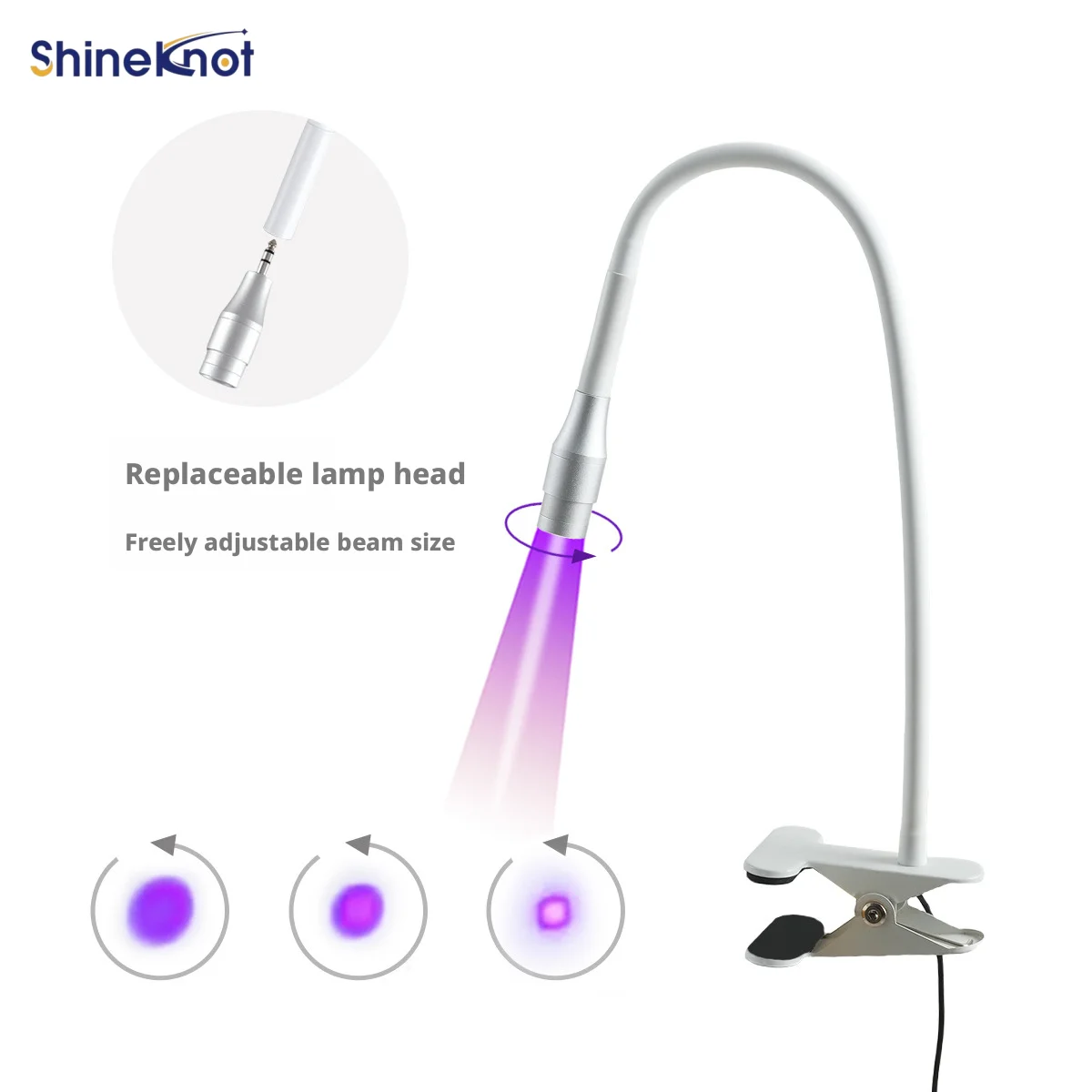 SHINEKNOT 5W Desk-Clamp Adjustable-Focus UV Eyelash Extension Lamp UV LED Nail Curing Lamp 395nm-405nm Aluminium Construction