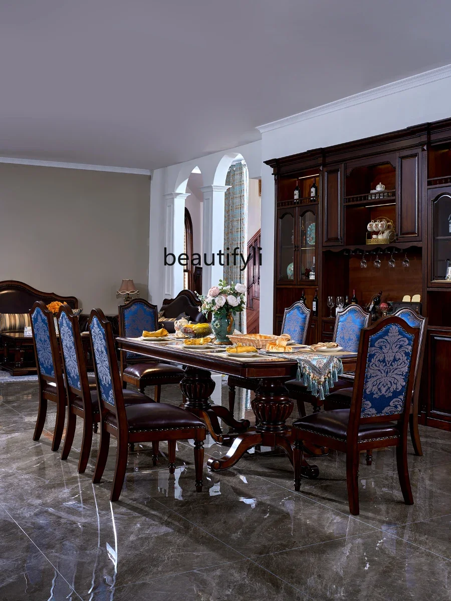 V American Style Dining Table Special-Shaped Retro Style Solid Wood Villa Restaurant Furniture Western Food Table