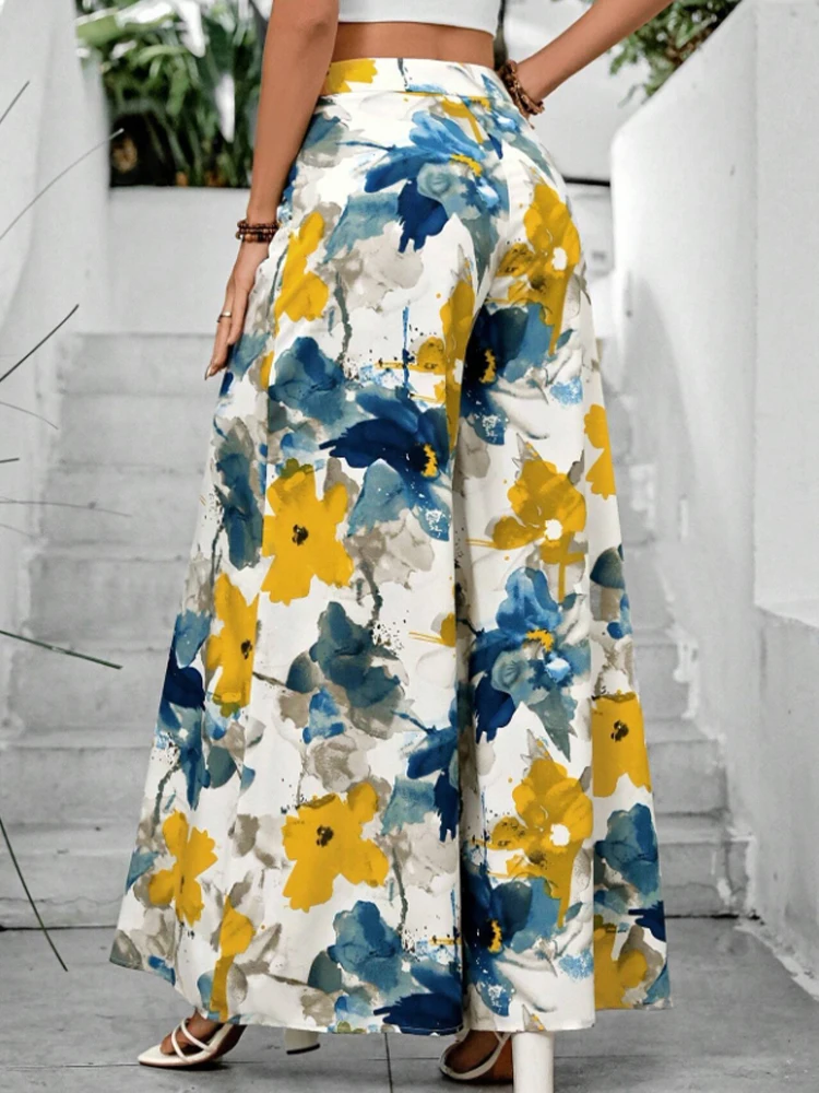 Pantaloni a gamba larga da donna con stampa floreale