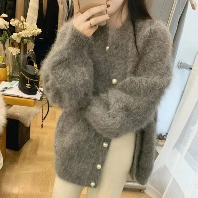 

2023 New Women Loose Mid length version Sweater Autumn Winter Casual Versatile Simple Design Top Cardigan Mink fur Outer Wear