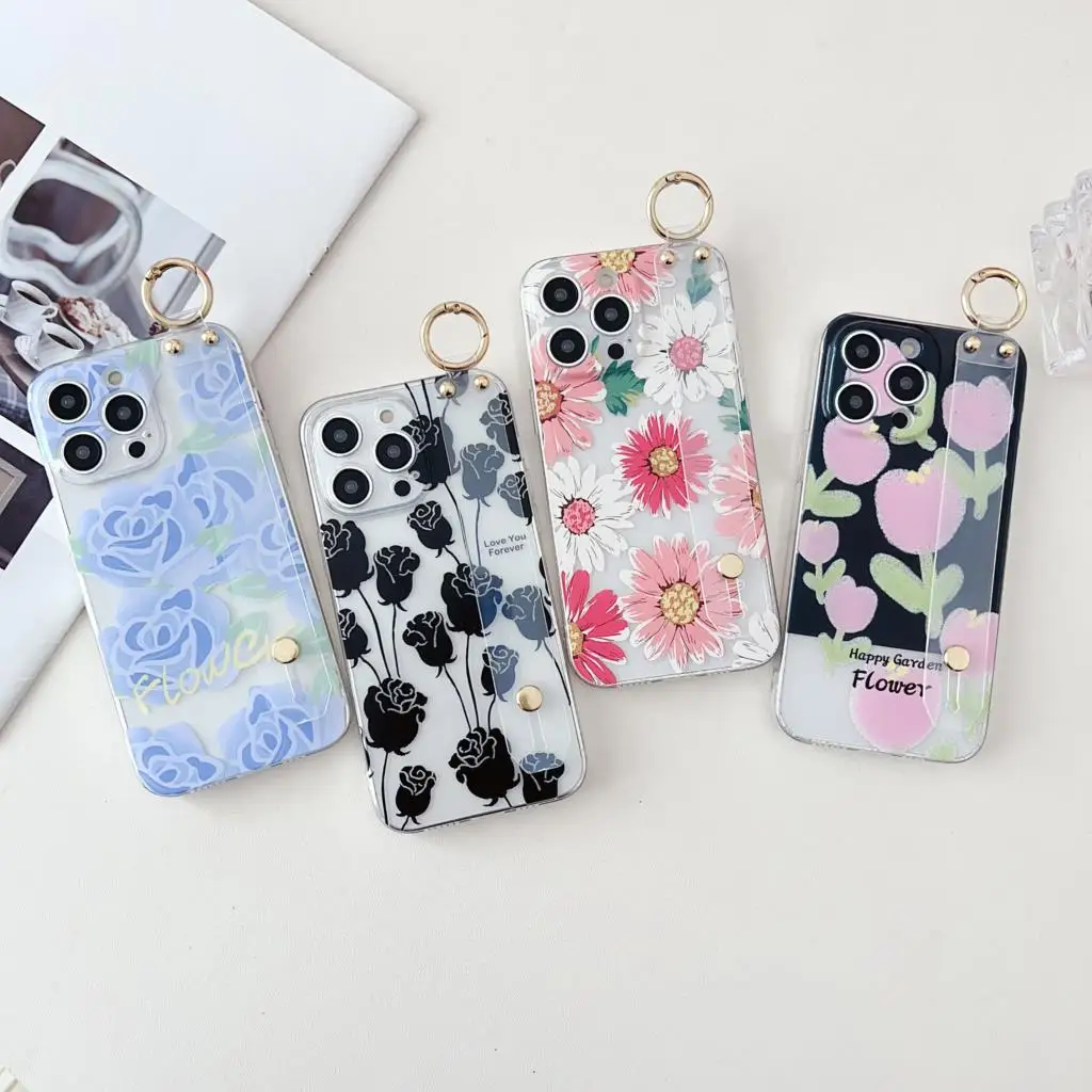 Rose Flower For Motorola Moto G14 73 12 23 53 72 32 42 62 5G 52 82 22 71 31 41 51 60 50 30 9 5s Case Wrist Strap Holder