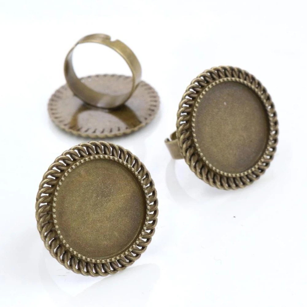20mm 5pcs Antique Silver Plated Bronze Brass Mix Style Adjustable Ring Settings Blank/Base,Fit 20mm Glass Cabochons