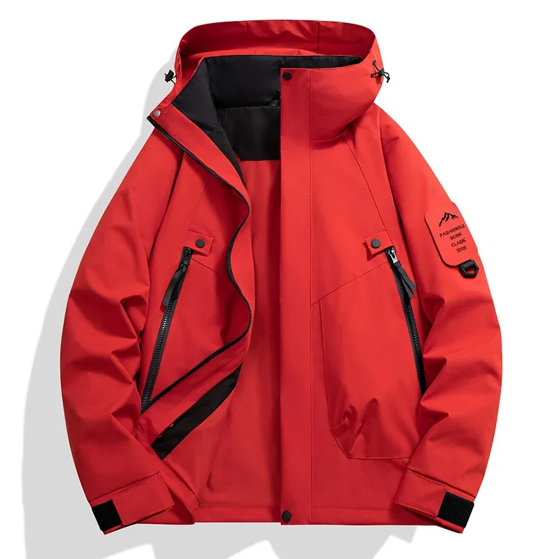 

Новинка 2025, мужская осенняя спортивная куртка на открытом воздухе, модное универсальное минималистское пальто, мужское красное пальто с капюшоном