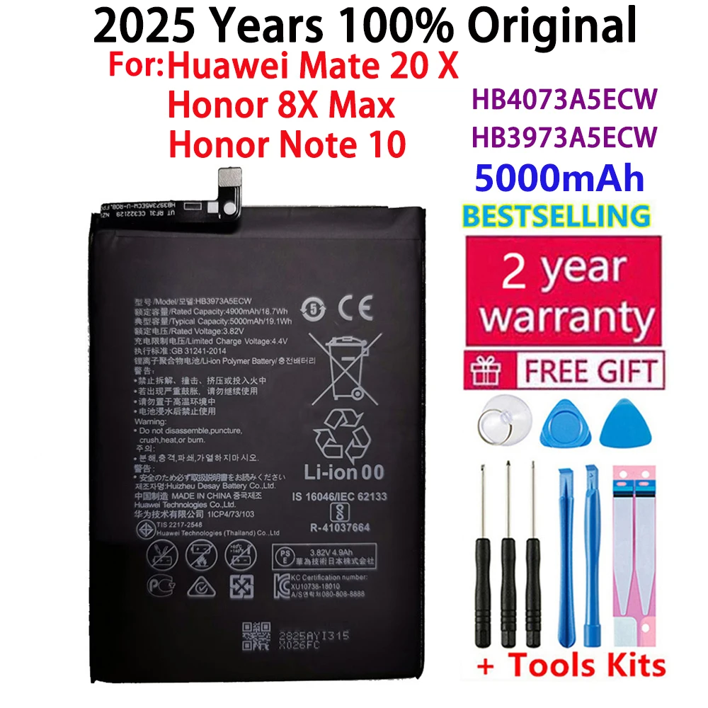 

100% Orginal HB4073A5ECW HB3973A5ECW 5000mAh Battery For HUAWEI Honor Note 10/Honor 8X Max /Mate 20X 20 X EVR-AL00+Tools