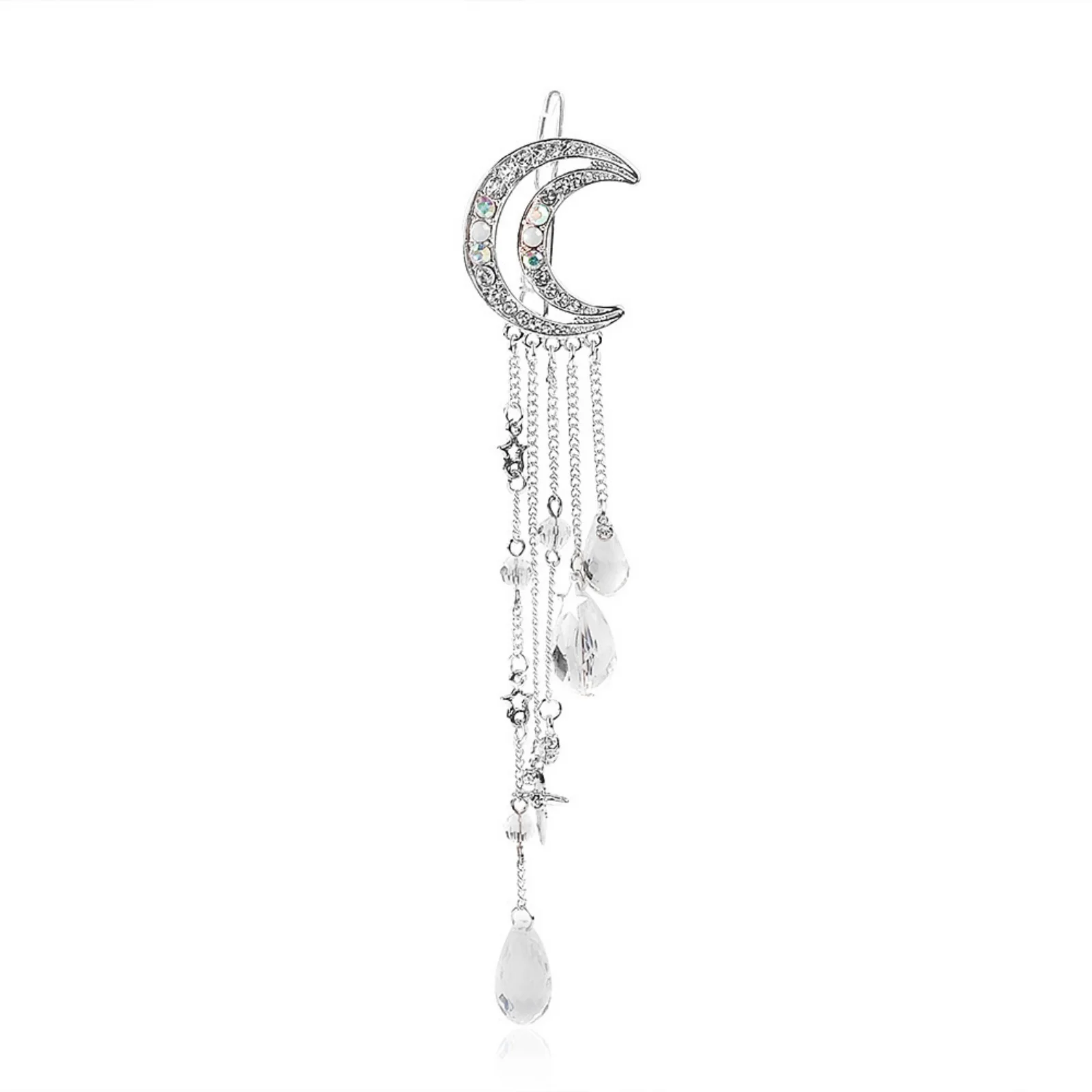 1 Stück Ramadan-Mond-Haarspange für Damen, funkelnde Kristall-Strass-Halbmond-Haarspangen, elegantes Quasten-Haaraccessoire – Detail 6