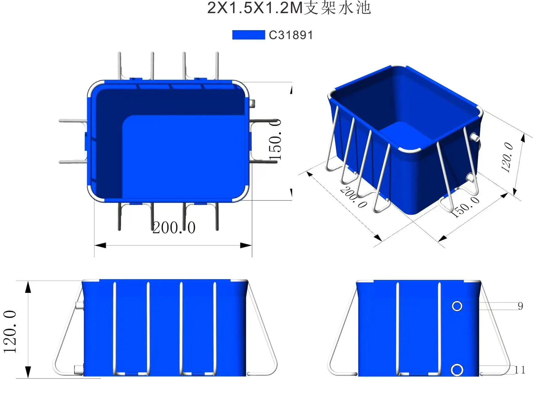 Movable PVC Folding Swimming Pool for Children Customizable Above Ground with Steel Frame and Vinyl Liner