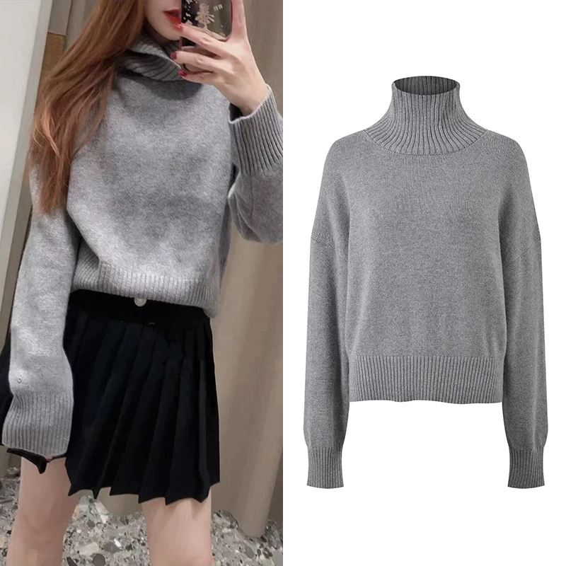 High-End Version European Sle Loose Knitted ey Sweater High Collar Inner Wear Top for Women New Autumn Faion #1