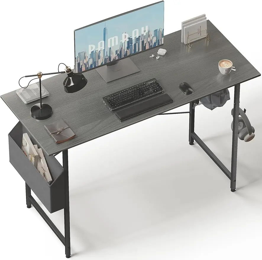 47 Inch Computer Desk for Small Spaces with Storage Bag, Home Office Work Desk with Headphone Hook, Small Office Desk Stu