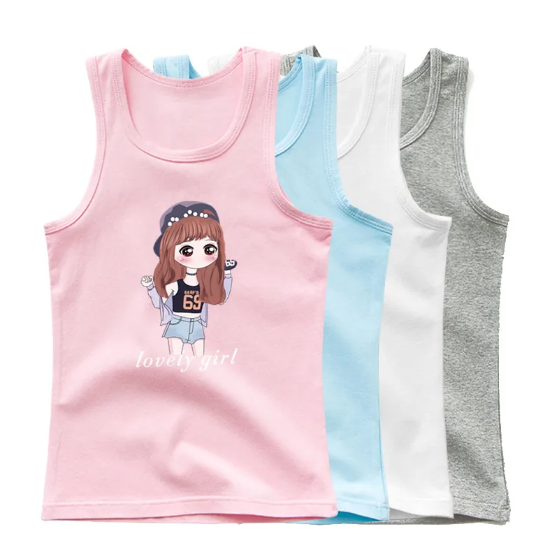 Kawaii Girls Sleeveless T Shirts Ballet Dance Kids Cartoon Print Vest Dancer Summer Children\'s Cotton Tank Tops Fashion Clothes