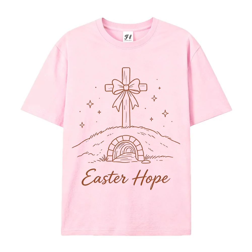 Women T Shirt Easter Hope Christian Cross Bow Print Short Sleeve White Graphic Tee Summer Casual Loose Oversized Tops Fashion