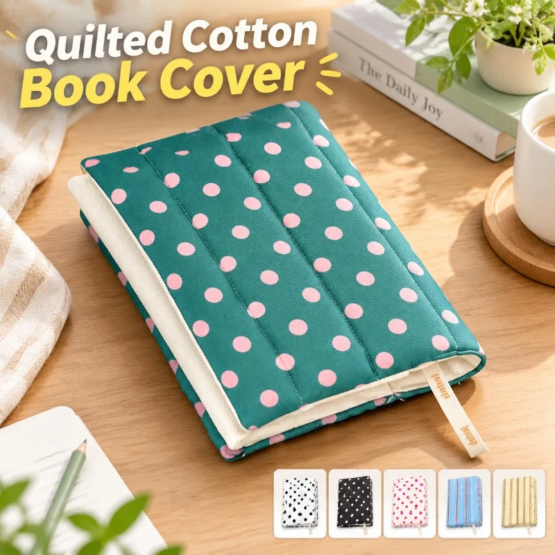 Light Dotted Stripe Book Jacket A5 Quilted Pure Cotton Vibrant Dopamine Book Guard Sweet Planner Skin Diary Wrap Portable Supply