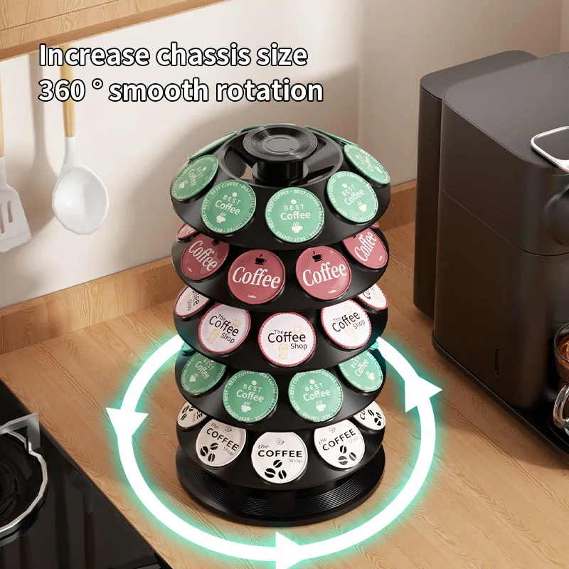 360° Rotation Coffee Capsule Dispenser Coffee Pods Holder for 40-capsule Home Spinning Organizer Carousel Space-saving Coffee