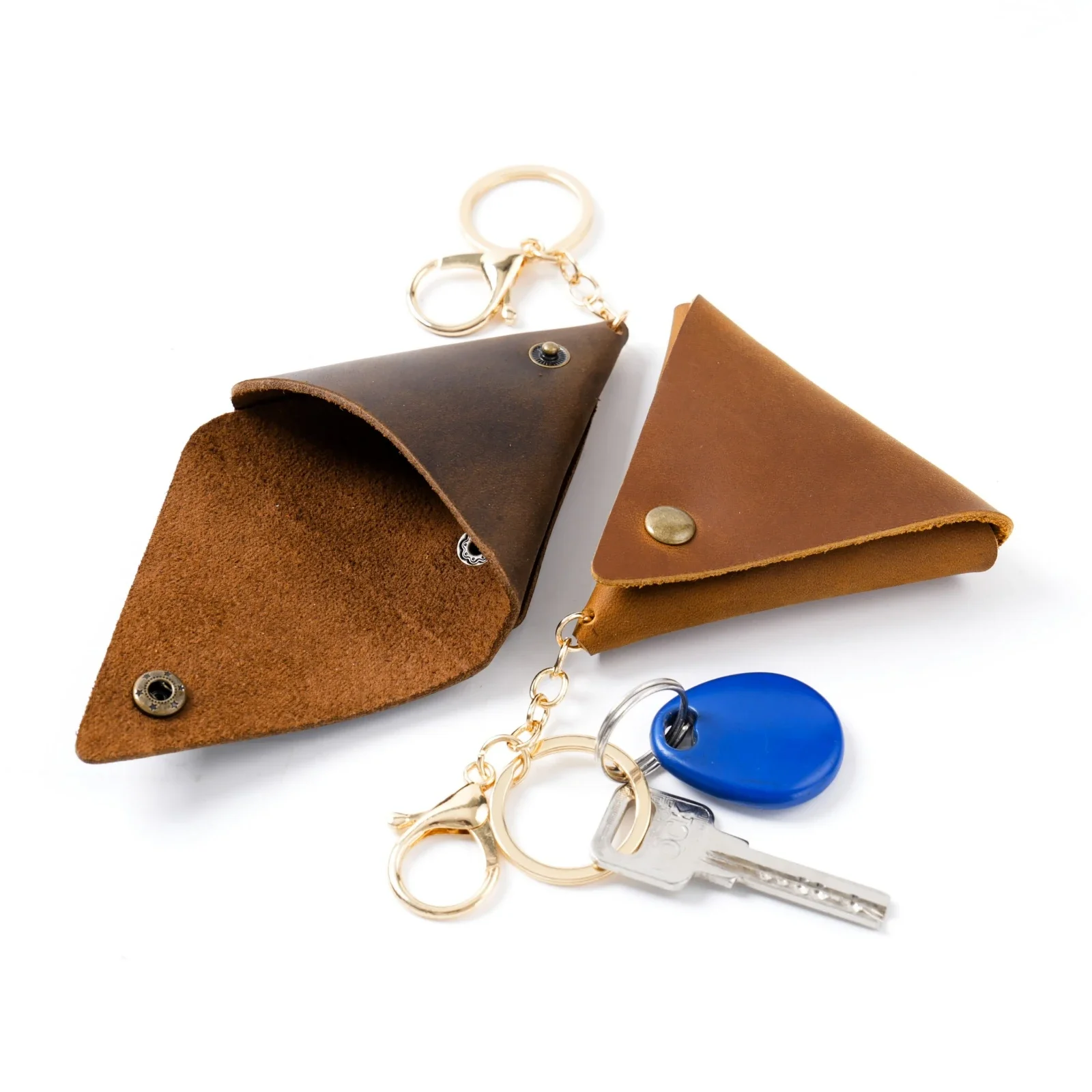 Genuine Leather Mini Coin Purse Portable Creative Triangle Earphone Storage Bag Keychain Keys Pouch Coins Box For Men & Women