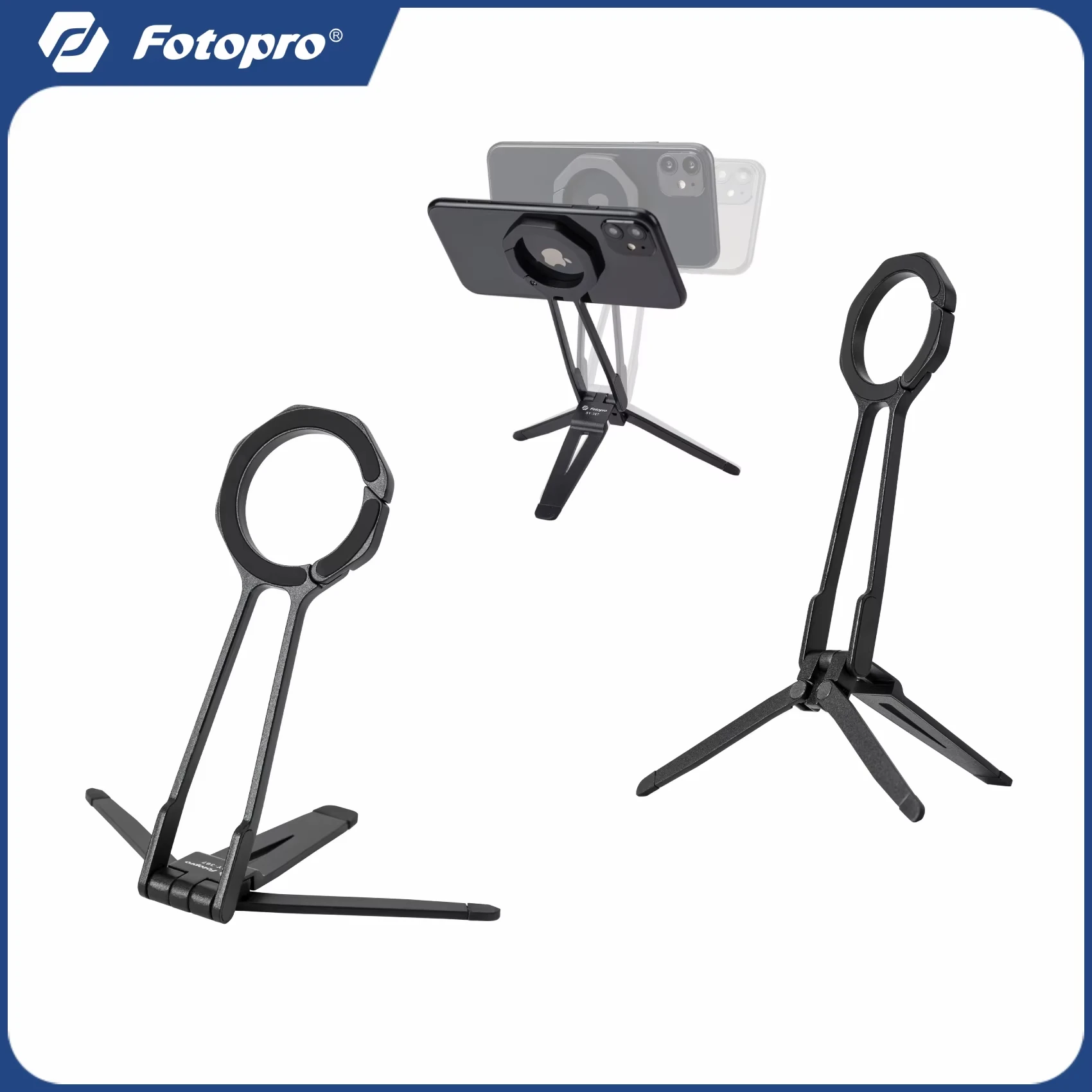 Fotopro SY-367 MagSafe Magnetic Phone Tripod, Carabiner Design Portable Handheld Desktop Selfie Stand for iPhone Vlog Shooting