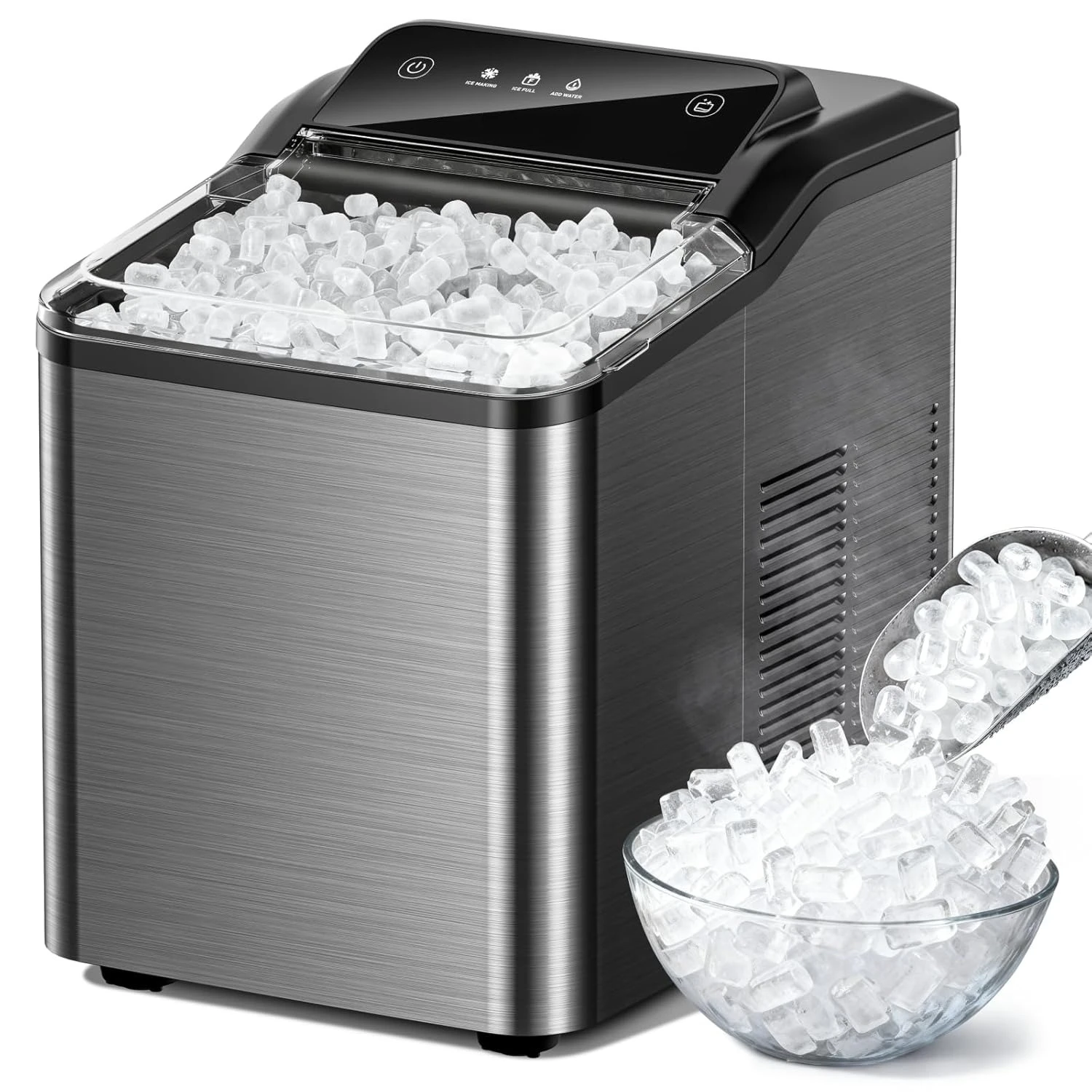 

Fast 35lbs/24H Sonic Pebble Ice Machine, Self-Cleaning Anti-Scale System, Stainless Steel Portable Ice Maker