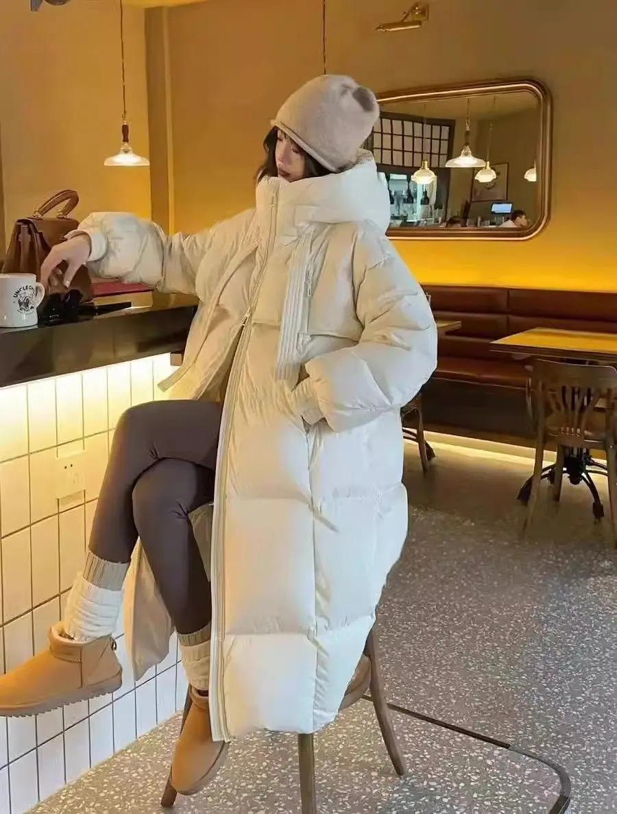 Black Winter Coat 2026 New Women's Thick Cotton Parka Jacket Korean Oversized Loose Hooded Coats Female Casual Long Overcoat
