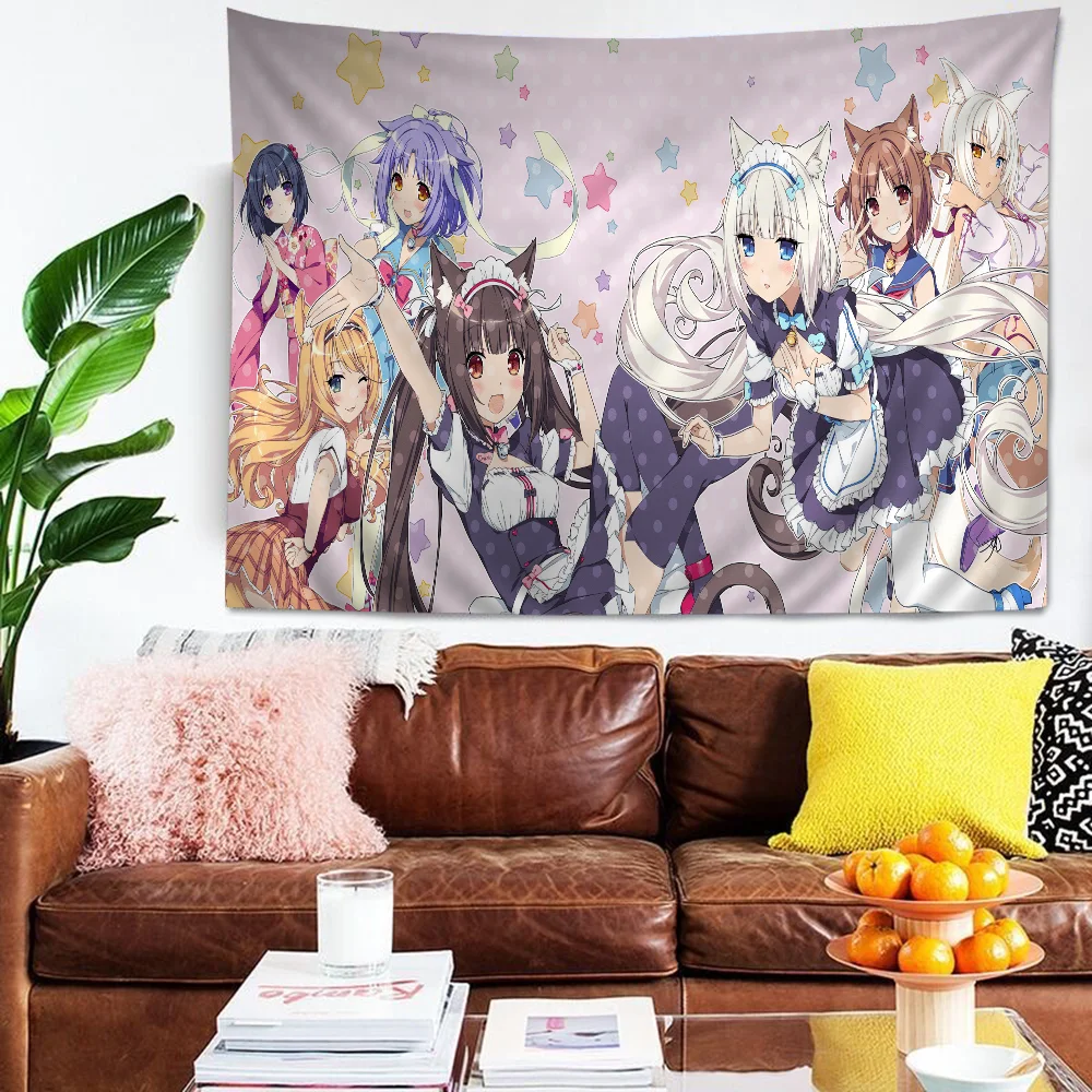 Chocola Nekopara Anime Tapestry Hippie Flower Wall Carpets Dorm Decor Wall Hanging Home Decor