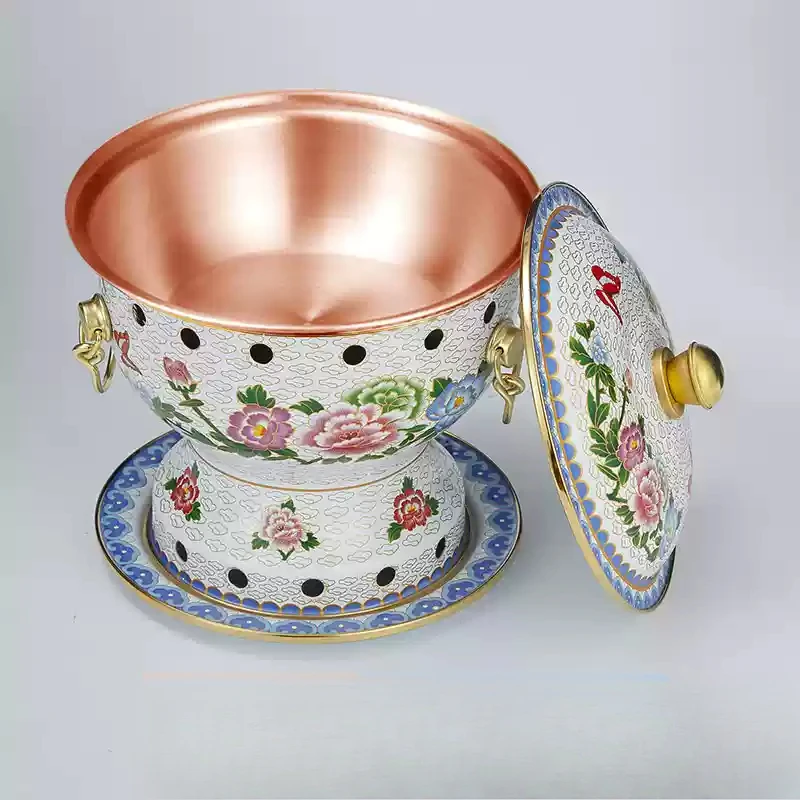 Luxury Handcrafted Cloisonne Vintage Enamel Mini Copper Hot Pot for 1 Person with Thickened Base Small Stew Pot