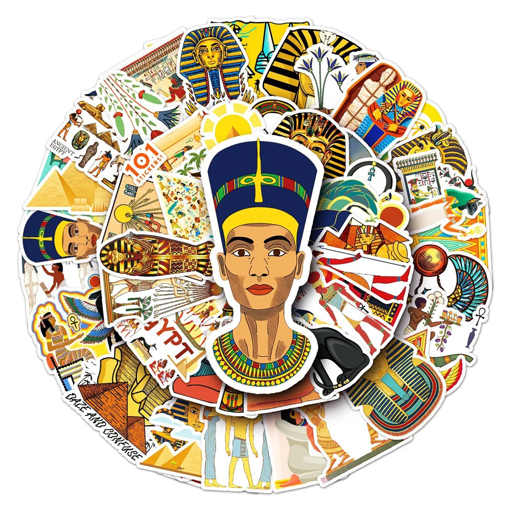 50pcs Vintage Egyptian Pharaoh Stickers For Laptop Luggage Scrapbook Craft Supplies Sticker Pack Adesivos Scrapbooking Material