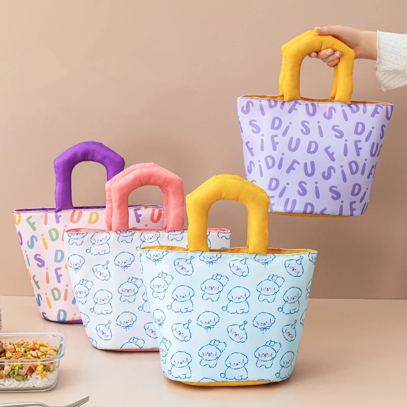 

Cute Portable Lunch Bag Thermal Insulation Aluminum Film Bento Box Pouch Student Food Carrier Dinner Handbag Cooler Picnic Bags