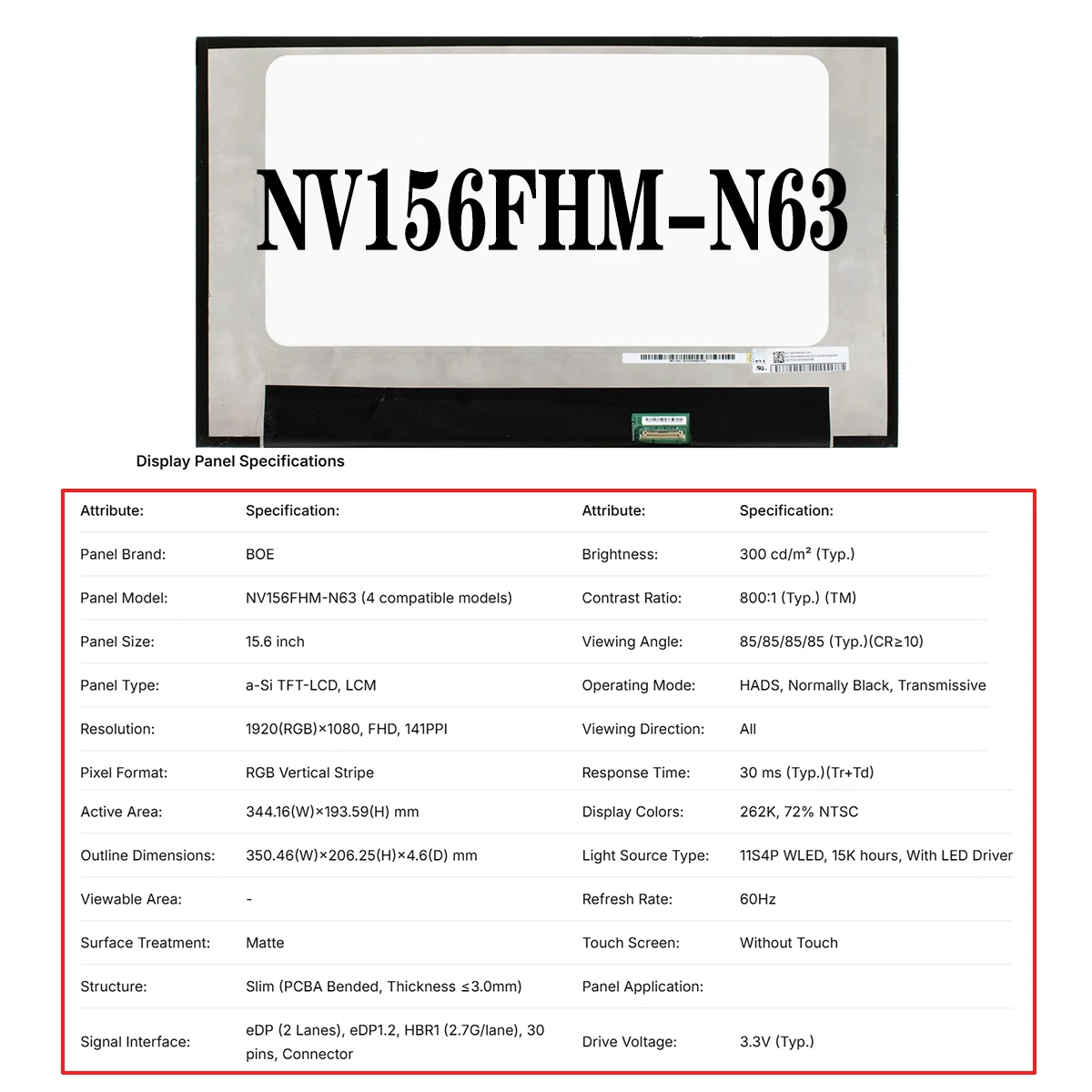 الجملة شاشة كمبيوتر محمول Lcd رفيعة N156HCA EAC Rev. C2 LM156LFGL03 NV156FHM NX3 v8.0 NV156FHM NY8 V8.2 NV156FHM N63 15.6"