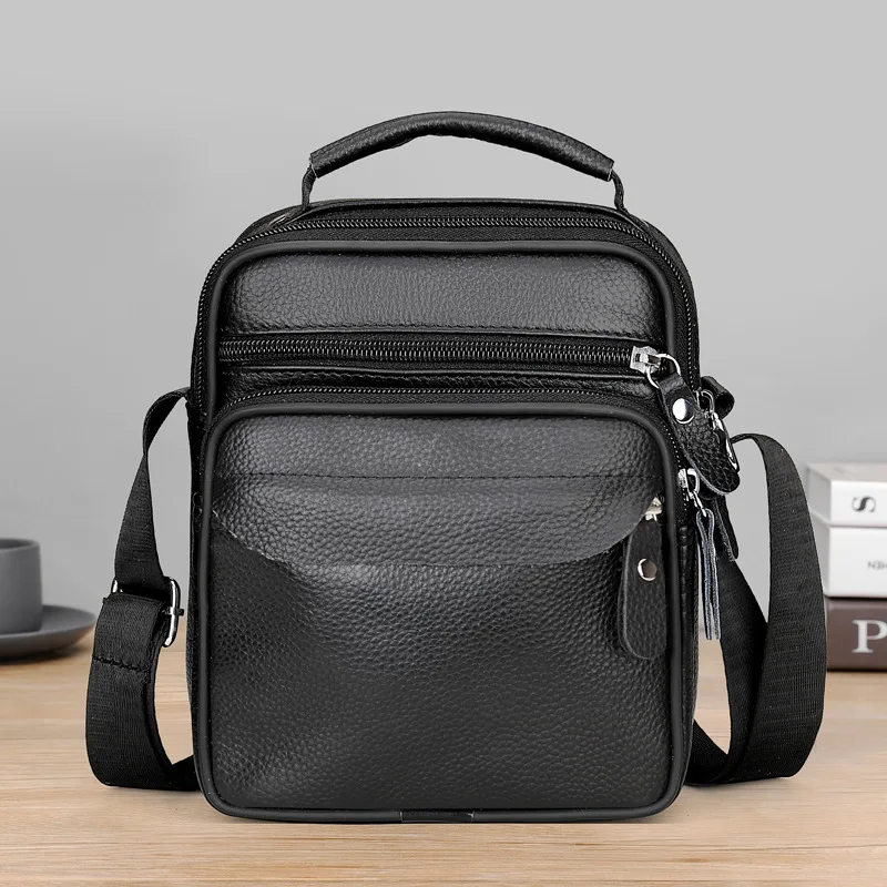 

Wear-resistant PU leather men's shoulder bag with multiple pockets and large capacity hand-held diagonal backpack travel bag