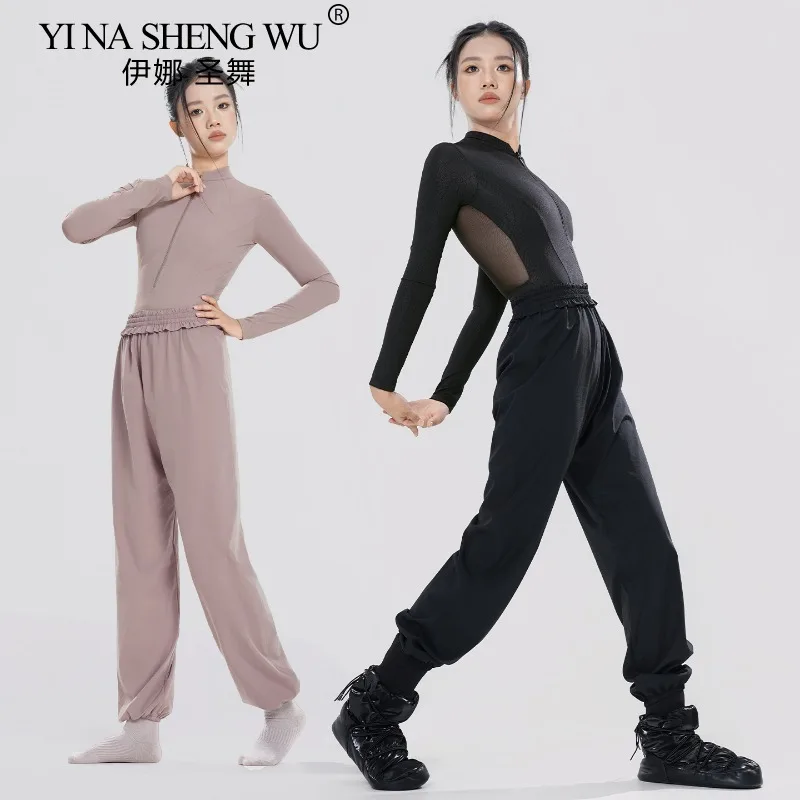 Justaucorps de pratique de Ballet pour femmes, col montant pour adultes, fermeture éclair, manches longues, dos en maille, justaucorps de danse de Ballet, body de danse de gymnastique