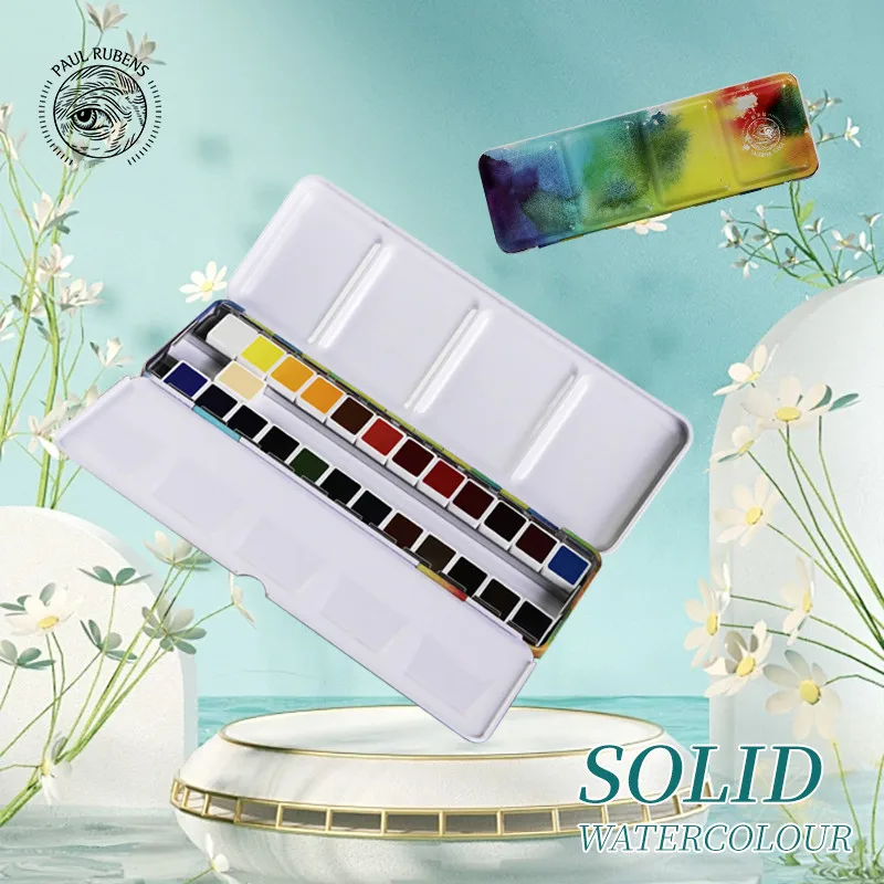 

New Paul Rubens Artist Colorful Solid Watercolor Paint Set 12/24 Colors Professional Water Color for Painting Art Supplies