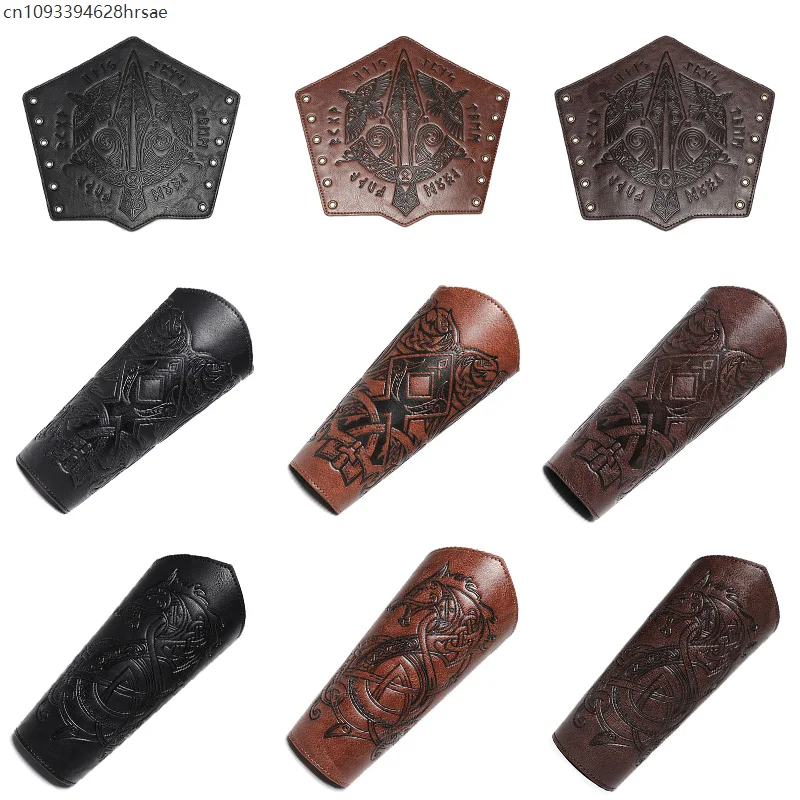 1 Pcs Medieval Gothic Armor Gloves Wide Cuffs Bracers Armor Arm Warmers Renaissance Pirate Knights PU Leather Lace-up Wristband