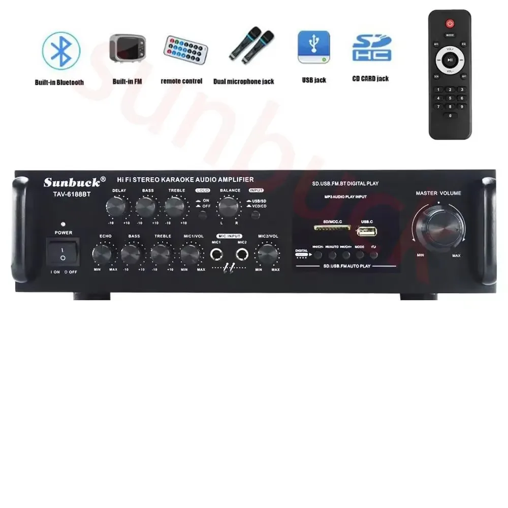 SUNBUCK 6188BT 2.1 300W High Power SD USB FM Bluetooth Remote Control AV Amplifier Home Sound Amplifier Audio