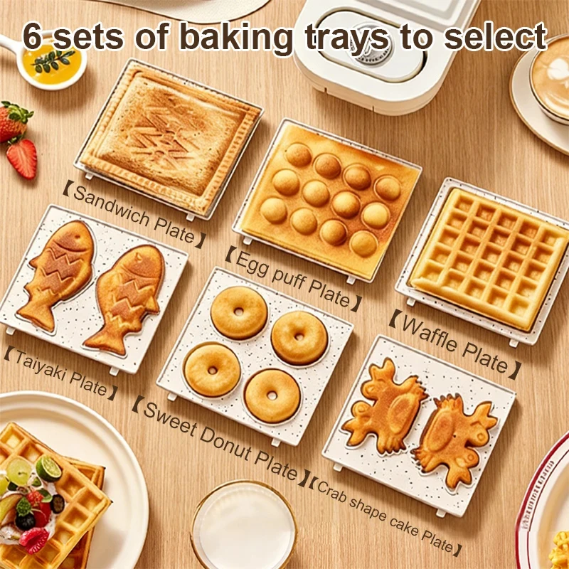 Multifunctional Doughnut Cake Light Food Eggs Waffle Machine Sandwich Maker Iron Panini Grill Pressure Toaster Changeable Plates