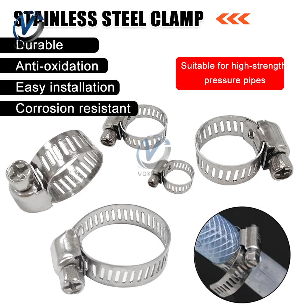 5PCS Spiral Hose Clamp 304 Stainless Steel Ring Clamp Hose Clamp Pipe Clamp for High Strength Pressure Pipe Gas Pipeline