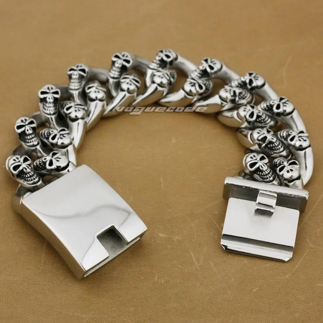 Stainless Steel Huge Heavy Skulls Bracelet Biker Rocker Punk Link Chain 5F005