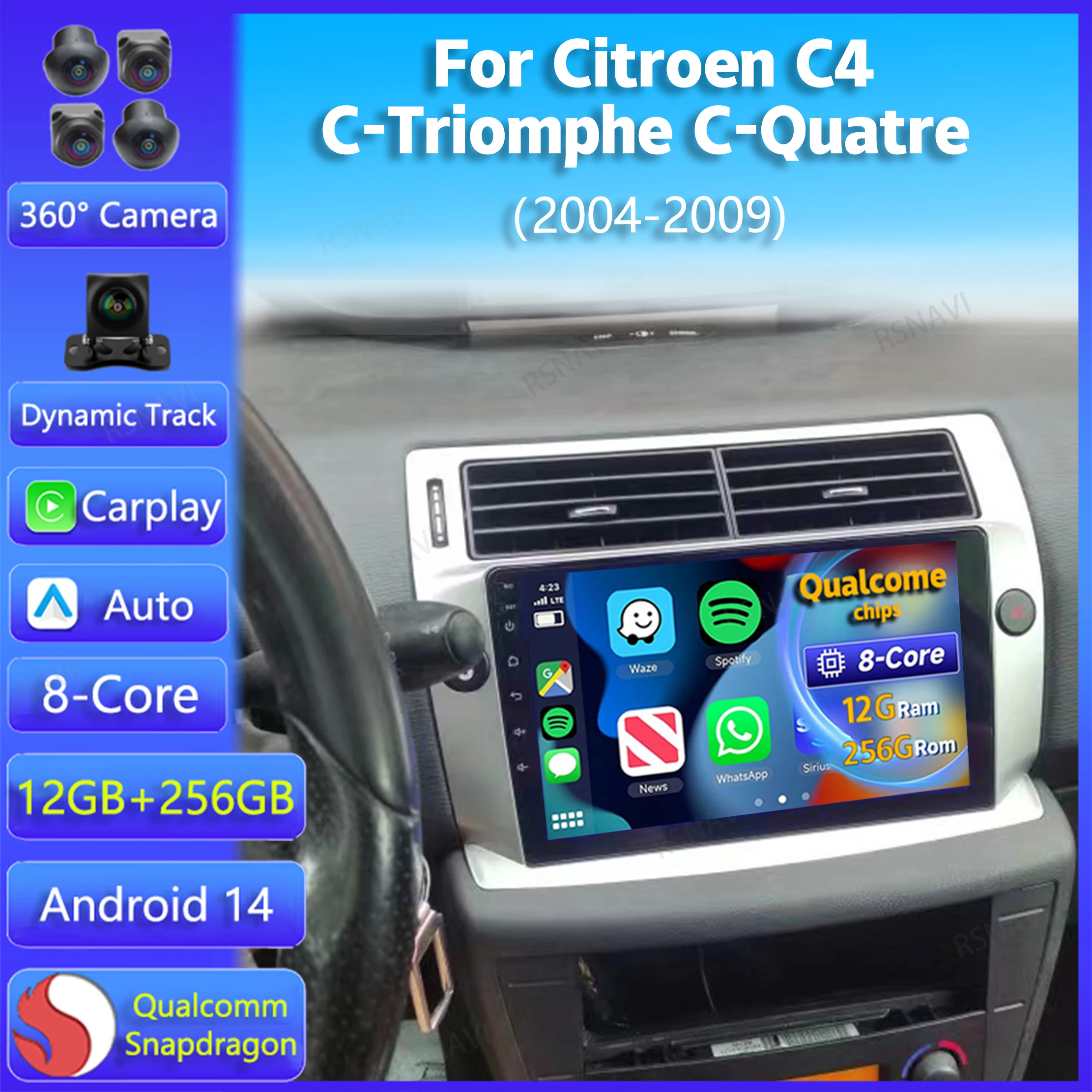 

Автомобильная Мультимедийная система Carplay для Citroen, мультимедийный автомобильный радиоплеер с поддержкой Wi-Fi и 4G DSP, Android 14, для Citroen C4 C-Triumph C-four 2004 2005 2006 - 2009