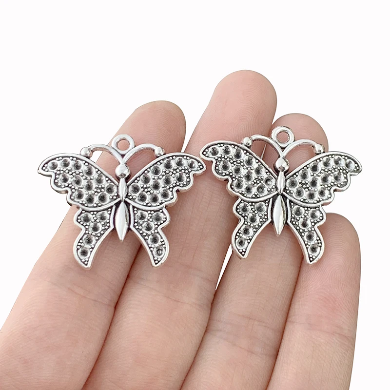 

10 Pieces Tibetan Silver Mini Butterfly Charms Pendants Beads for DIY Necklace Bracelet Earring Jewellery Making Finding 29x35mm