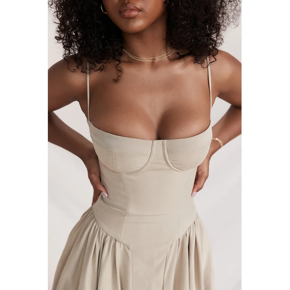 Sommer Frauen elegante ärmellose rücken freie Falten kleider Dame sexy feste Schlinge Midi-Kleid 2024 weibliche Party Abend A-Linie Roben – Detail 9