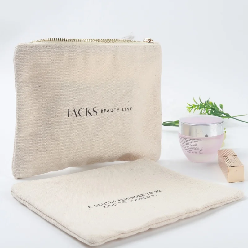 Customized productWholesale Zipper Makeup Bag Eco-Friendly Cotton Canvas  Accessory Pouch Double Sided Cosmetic Bag