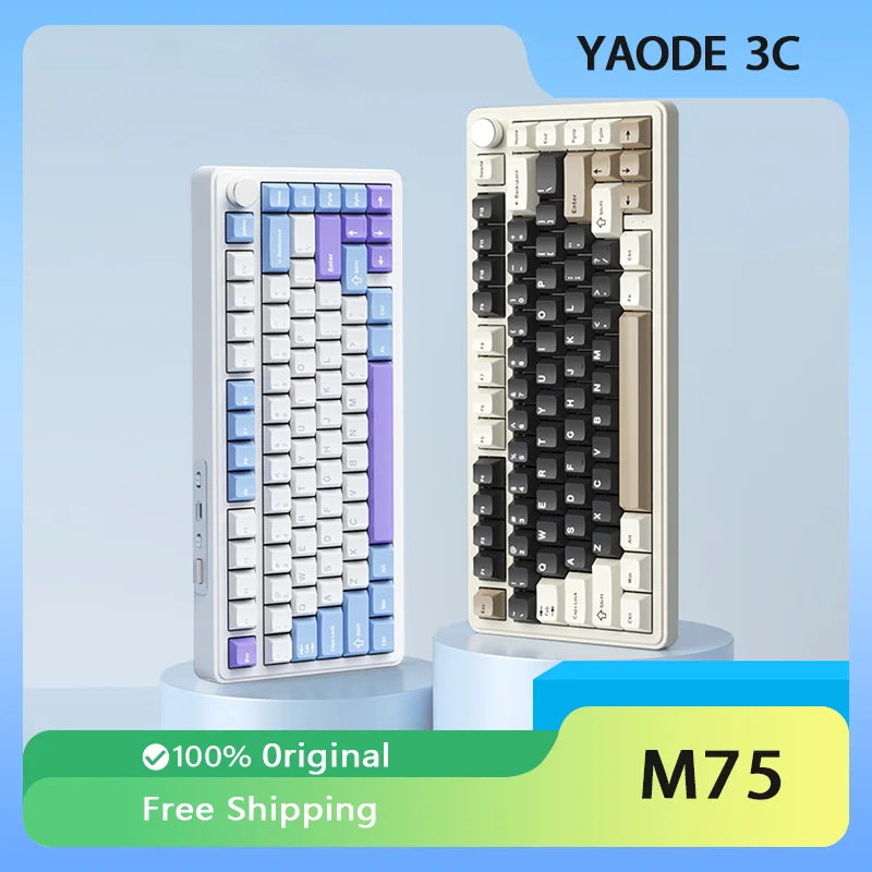 

Xinmeng M75 Gaming Mechanical Keyboards Customized Wireless Tri-Mode Alloy Knob Hot Swap RGB Esports Office Keyboard for Gifts