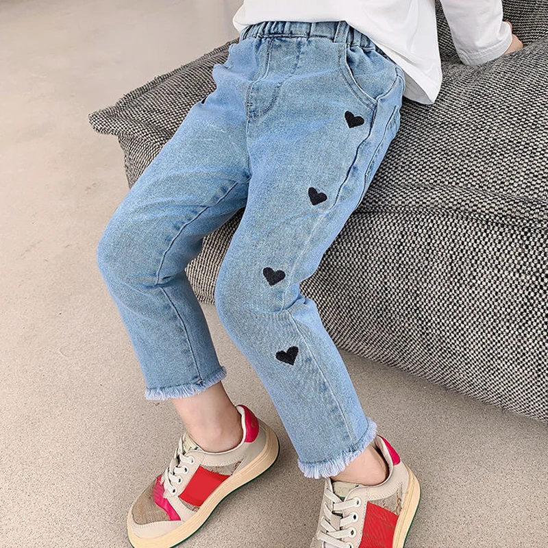 IENENS Spring Jeans Girls Straight Pants Denim Casual Trousers Kids Clothes 1-5 Years Baby Stretch Elastic Waist Bottoms