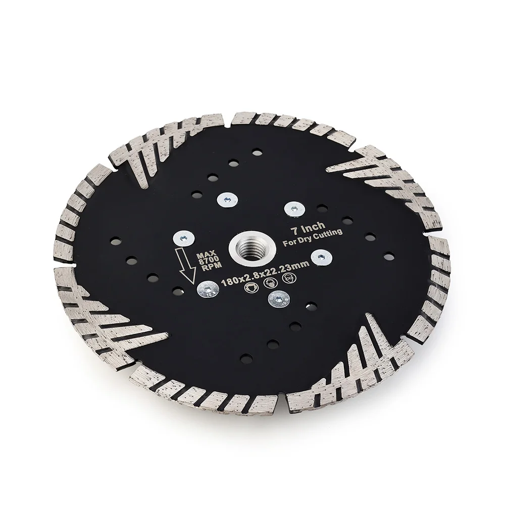 Hoja de sierra de diamante turbo prensada en caliente de 180mm con corte de protección inclinada para granito, mármol y brike con rosca m14/5-8-11, 1 ud.