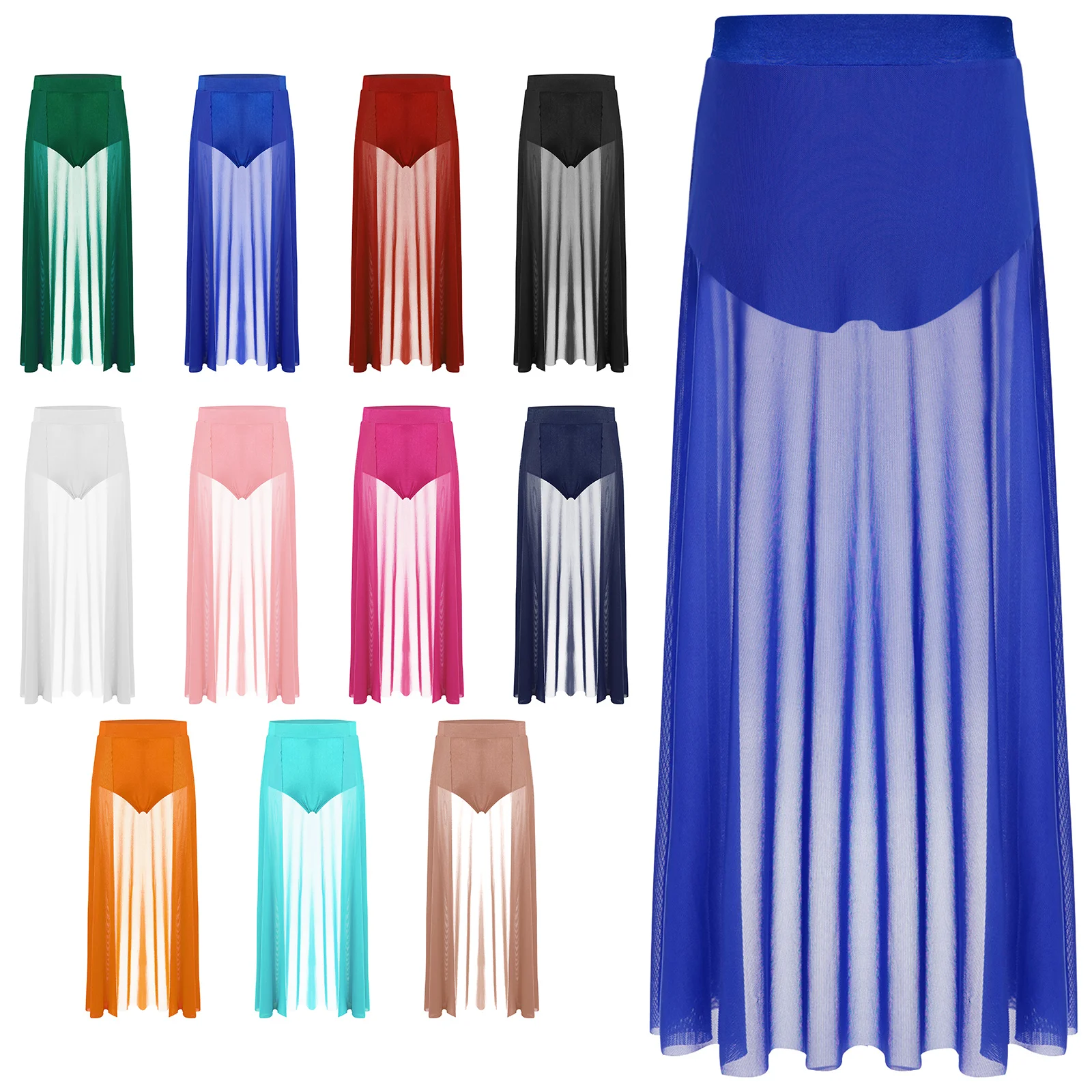 女の子バレエスカートモダン叙情的なダンスパフォーマンス競技衣装十代の弾性ウエストバンドフィギュアスケートマキシスカート